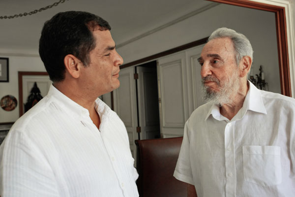 Rafael Correa Delgado y el líder de la Revolución cubana Fidel Castro Ruz