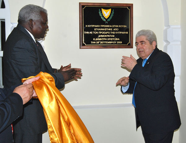 Lazo y el mandatario chipriota inauguran Embajada de Chipre en Cuba