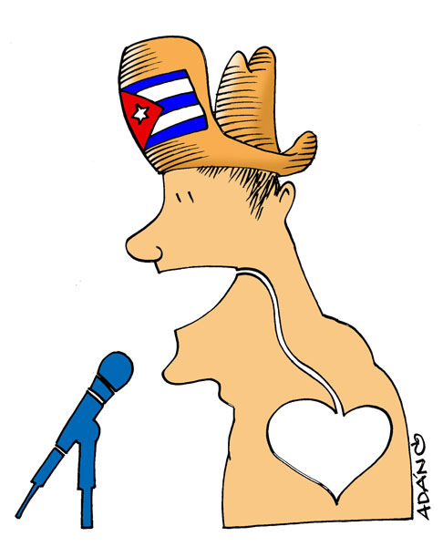 Caricatura de un joven en una Asamblea de la UJC