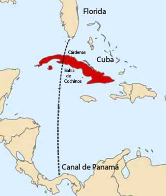 Mapa del canal Vía-Cuba que querían construir los americanos