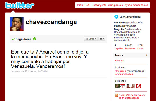 Hugo Chávez se une a Twitter