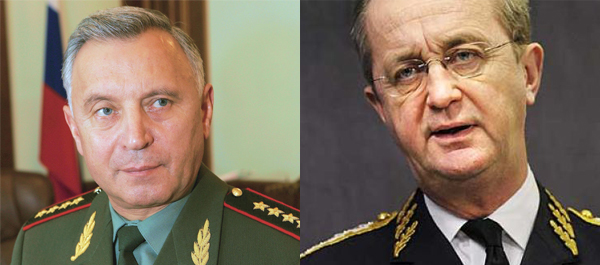 El general Nikolai Makarov y,  Hakan Syren presidente del comité militar de la UE.