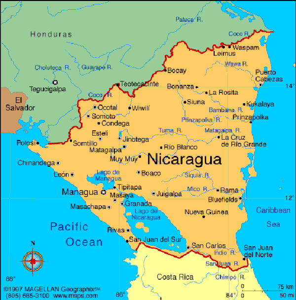 Mapa Nicaragua y Costa rica