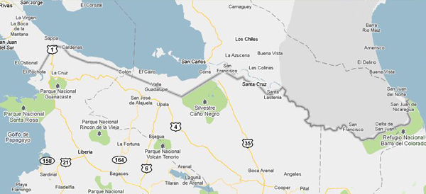 Mapa Nicaragua y Costa Rica