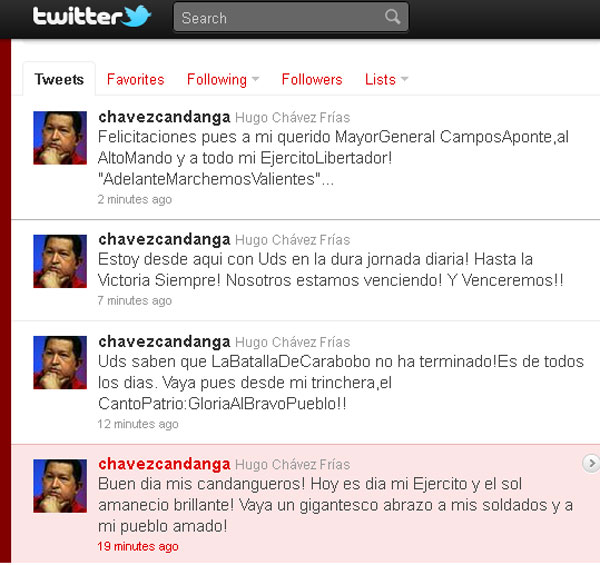 Cuenta en Twitter de Chávez
