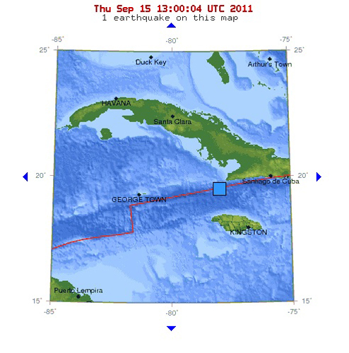 Mapa del temblor en Granma