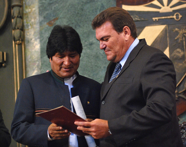 Evo Morales y  Gustavo Cobreiro