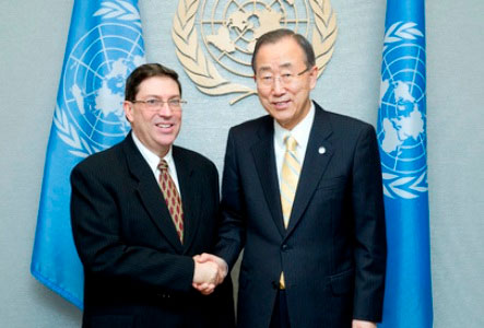 Canciller cubano y Ban Ki-moon