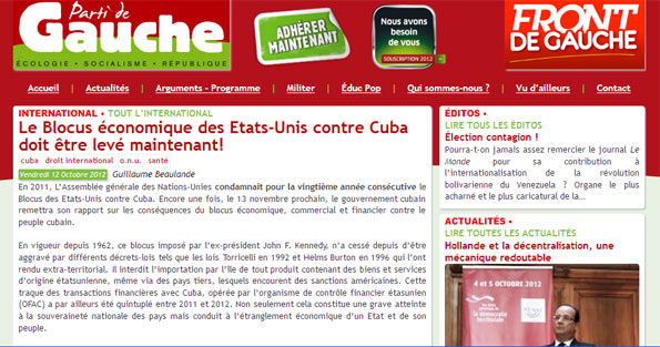 Partido de Izquierda francés condena bloqueo de Estados Unidos a Cuba