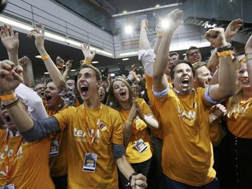 Celebración de la victoria de Angela Merkel 