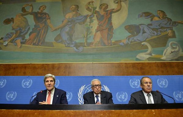 John Kerry, Lajdar Brahimi y Sergei Lavrov