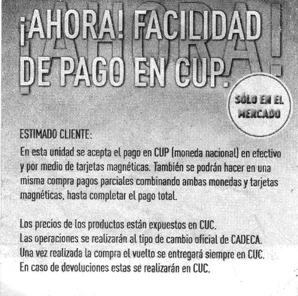 Pago en CUC y CUP 