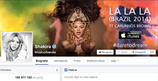 Perfil en Facebook de Shakira