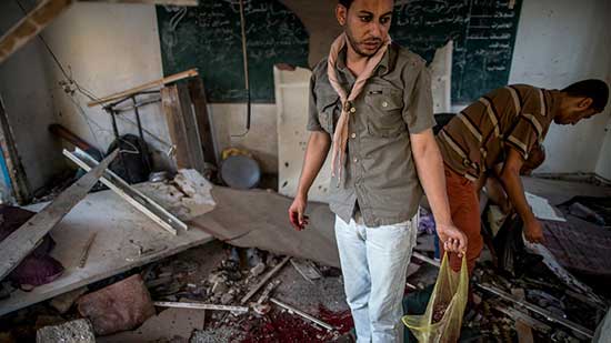 Aula de la escuela de ONU bombardeada por Israel