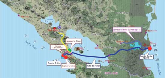 Mapa: Proyecto de Desarrollo Integral del Gran Canal de Nicaragua. HKND Group