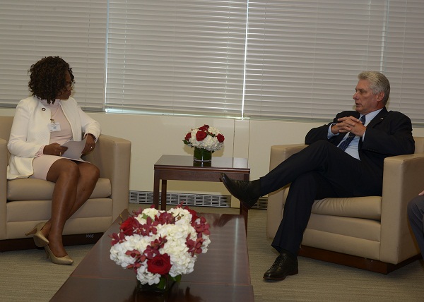 La víspera, Díaz-Canel también sostuvo un encuentro bilateral en la ONU con Epsy Campbell, canciller de Costa Rica.