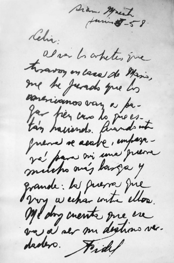Carta de Fidel a Celia Sánchez