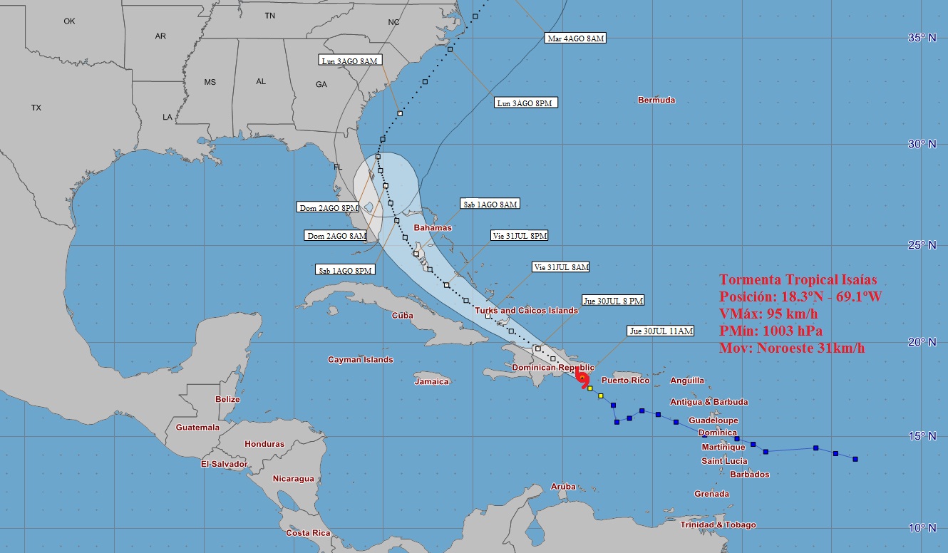 Cono de Tormenta Tropical Isaías 