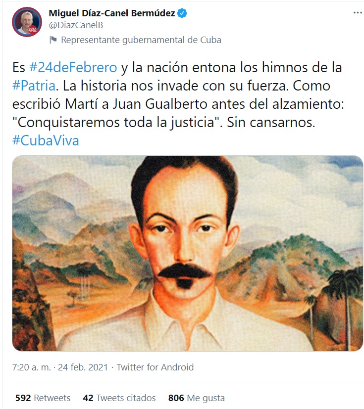 Tuit del presidente cubano