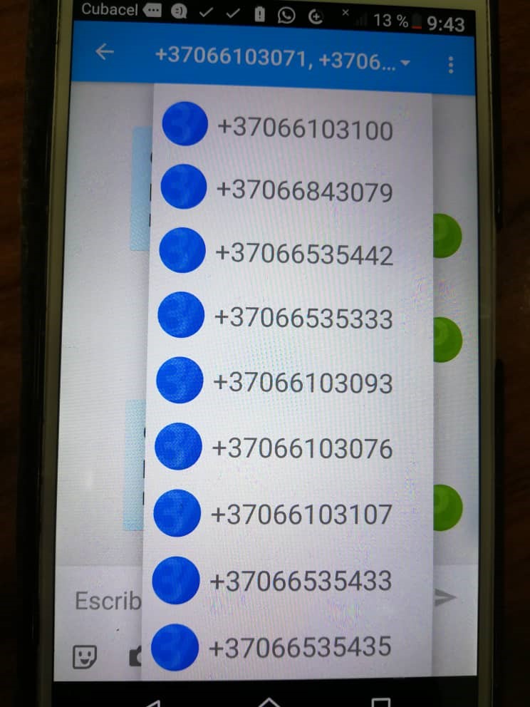 FOTO 3: Uno de los usuarios afectados, la captura muestra el envío de un SMS a múltiples destinatarios internacionales.