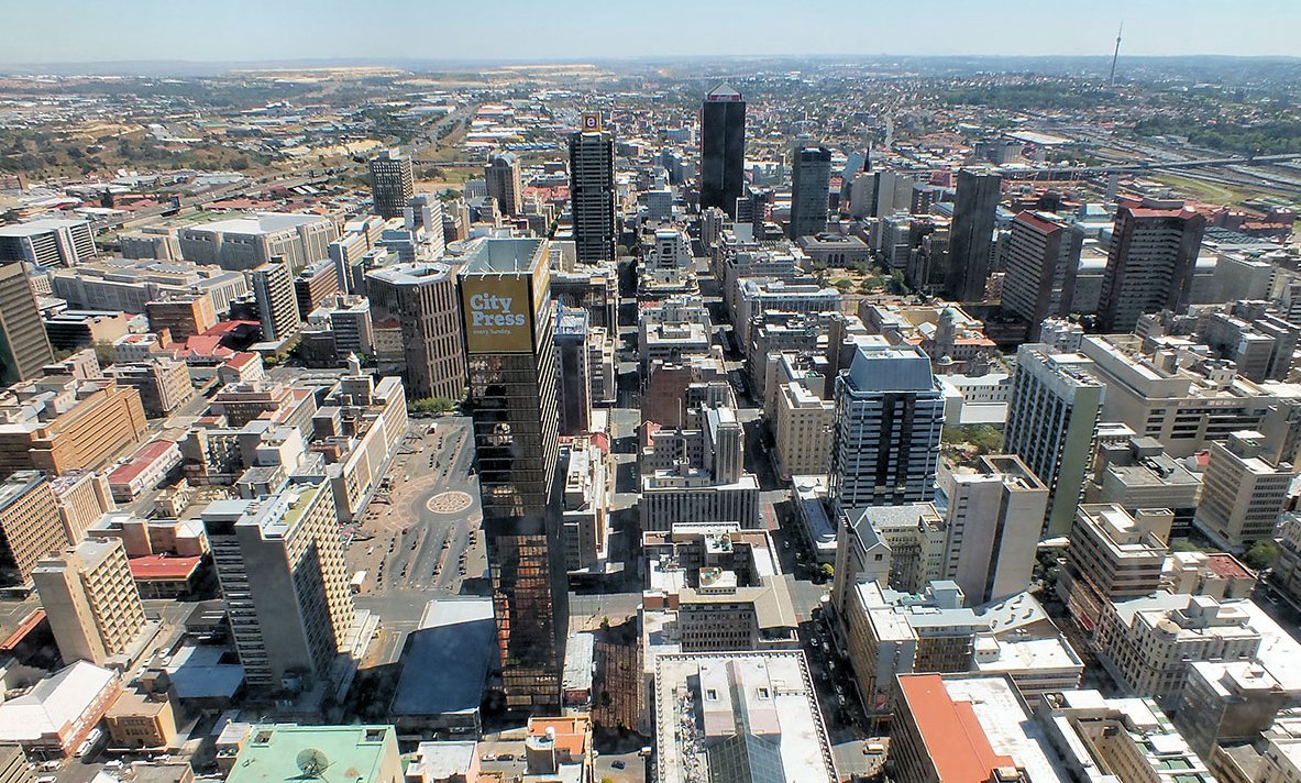 Vista aérea de Johannesburgo, capital industrial de Sudáfrica