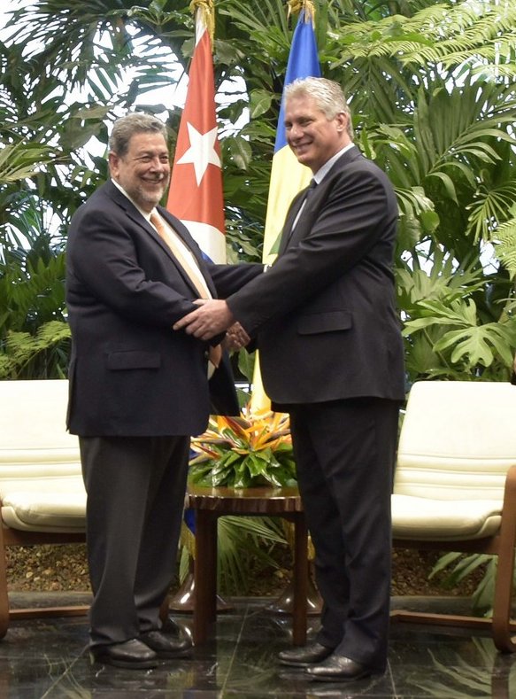 Díaz-Canel y el  Primer Ministro de San Vicente y las Granadinas