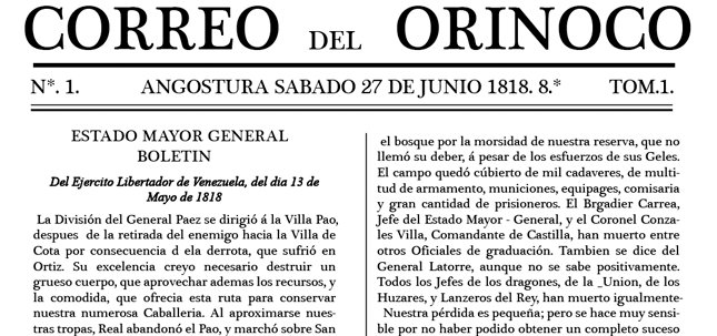 Facsímil de Correo del Orinoco en épocas de la lucha de El LIbertador