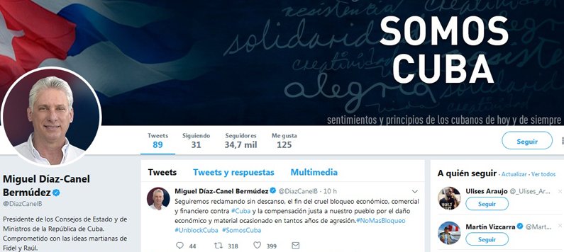 Twitter del Presidente cubano Miguel Díaz-Canel.