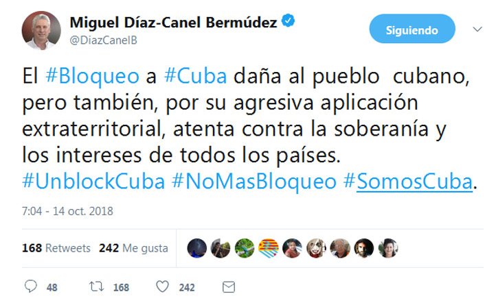 Bloqueo a Cuba viola intereses de los países, afirma Díaz-Canel