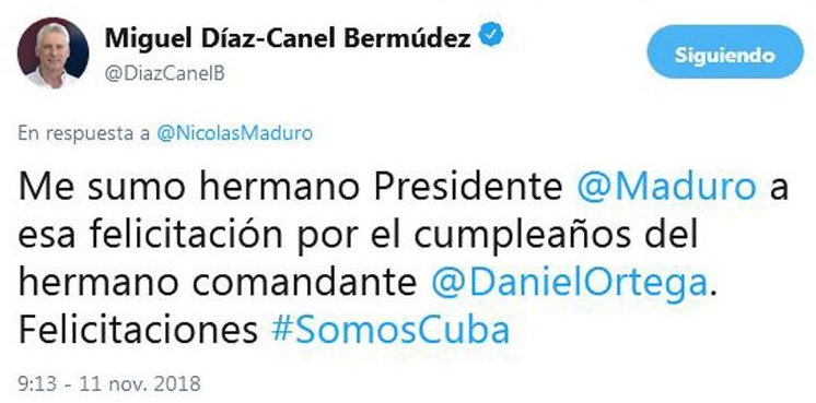 El presidente cubano, Miguel Díaz-Canel, felicitó hoy a su par nicaragüense, Daniel Ortega