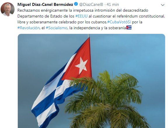 Twitter oficial de Miguel Díaz-Canel, presidente cubano