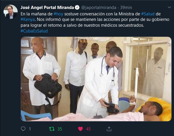 Twitter del Ministro de Salud Pública de Cuba