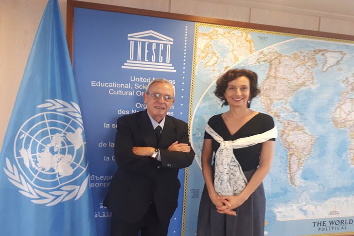 Encuentro entre la directora general de la Unesco, Audrey Azoulay, y el historiador de La Habana, Eusebio Leal