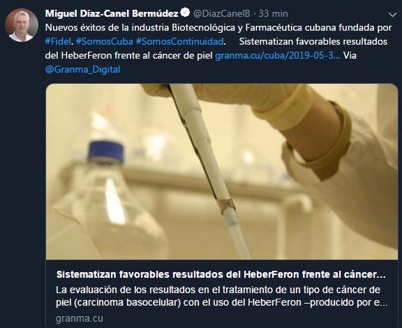 Díaz-Canel resalta eficacia del HeberFeron