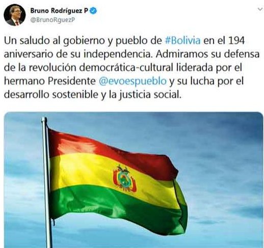Cuba felicita a Bolivia