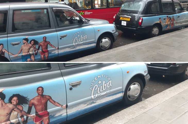 Campaña Auténtica Cuba promocionada por los taxis londinenses