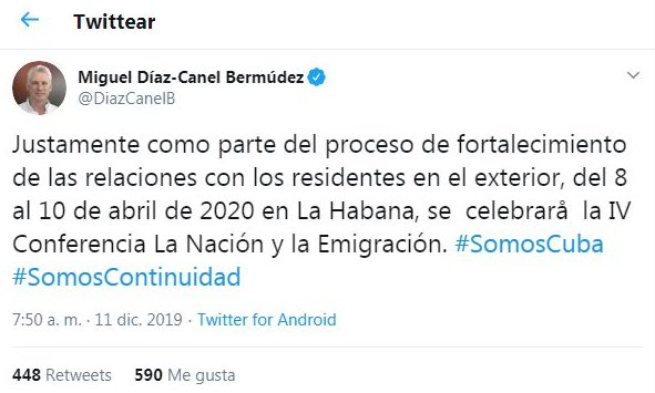 Tuit de Presidente Miguel Díaz-Canel