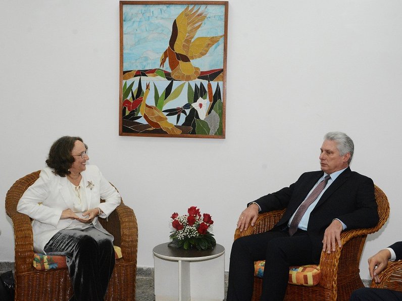 Señora Rebeca Grynspan junto a Miguel Díaz-Canel Bermúdez