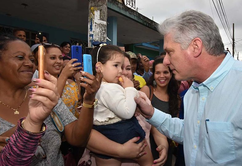 President Miguel Díaz-Canel in exchange with the people during a government visit.