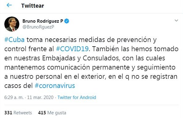 Canciller resalta medidas preventivas de Cuba ante Covid-19