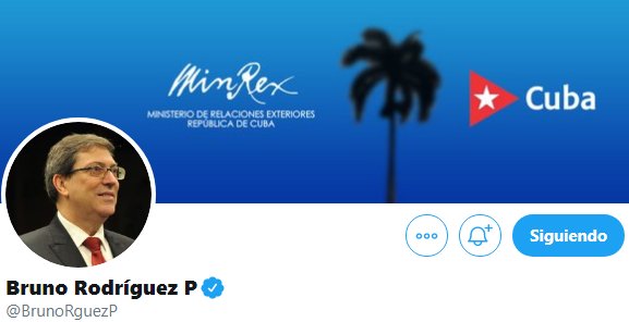 Twitter oficial del canciller cubano Bruno Rodríguez Parrilla