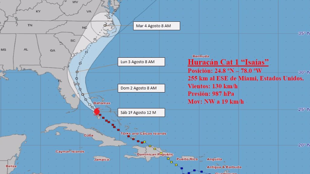 El huracán Isaías ha continuado su desplazamiento al noroeste