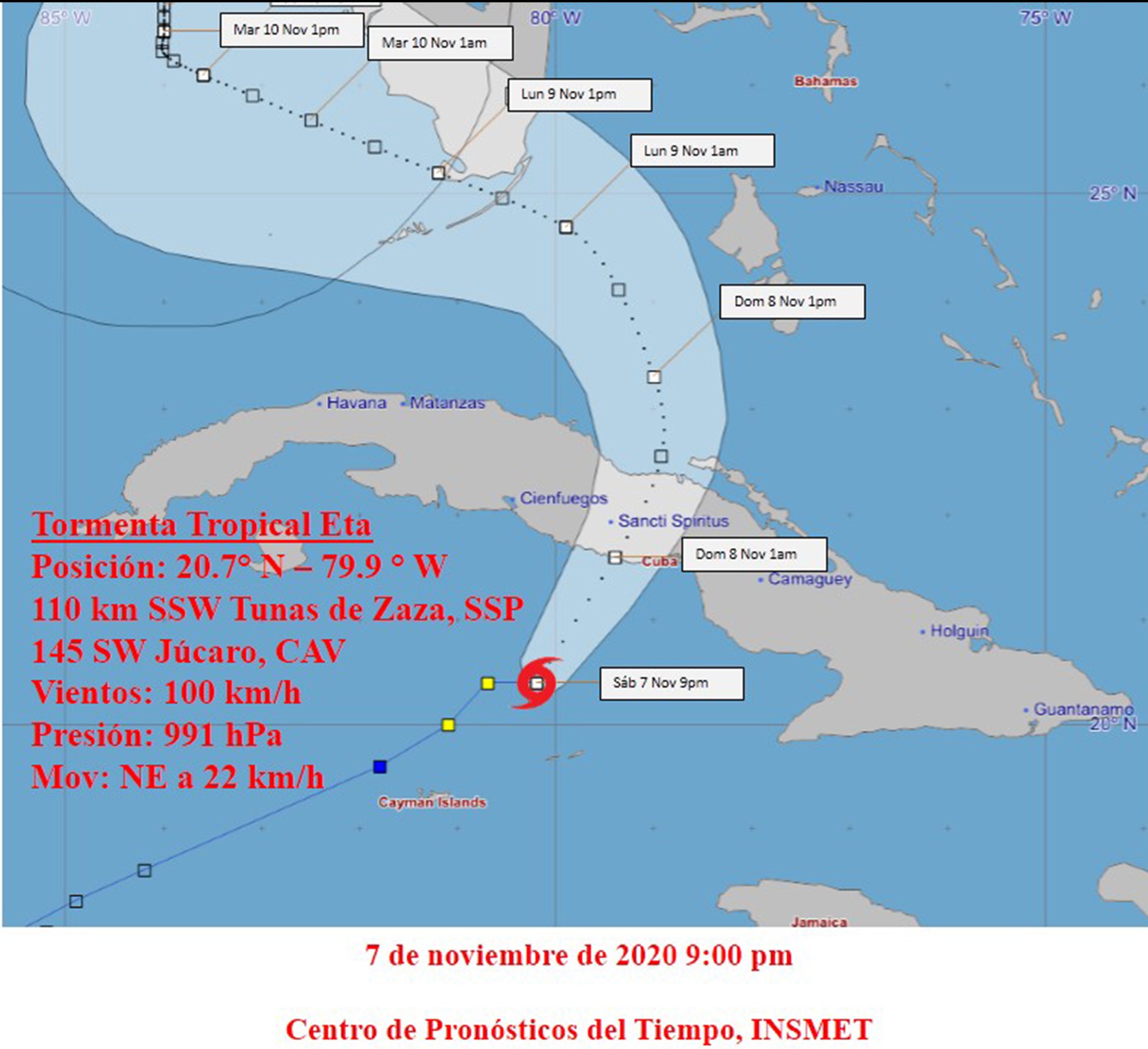 Eta debe penetra en Cuba en la madrugada de este domingo