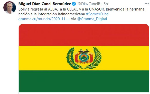 Twitter oficial del Presidente cubano, Miguel Díaz-Canel.