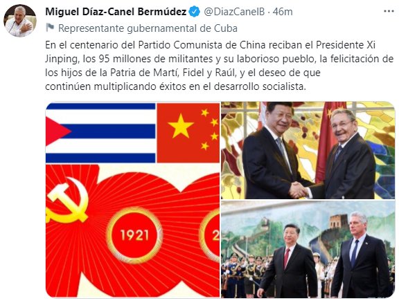 Cuenta oficial en Twitter del Presidente de la República de Cuba