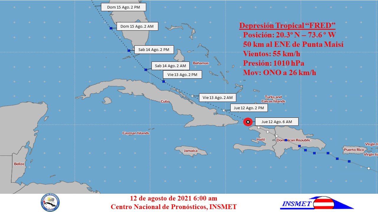 Cono de trayectoria de la depresión tropical Fred