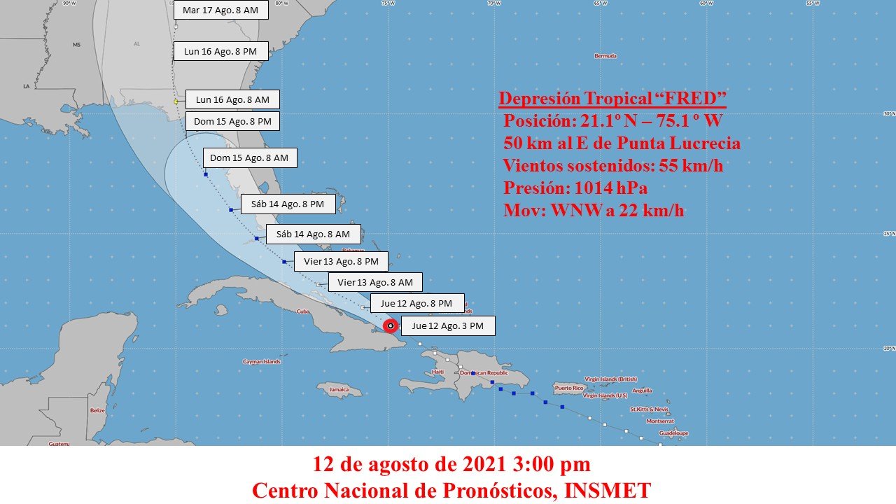 Cono de trayectoria de la depresión tropical Fred