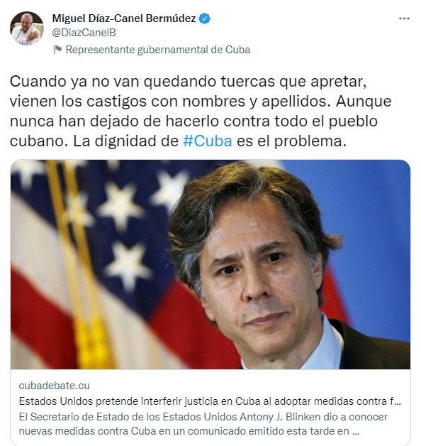 Tuit del Presidente de Cuba