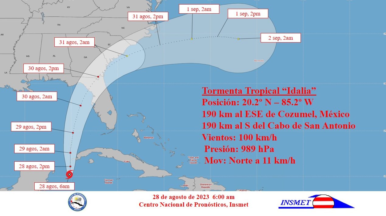 Cono de trayectoria de tormenta tropical Idalia