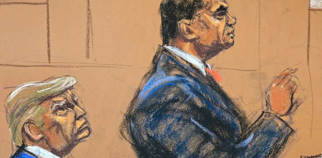 Dibujo oficial de Donald Trump durante el proceso penal en Nueva York